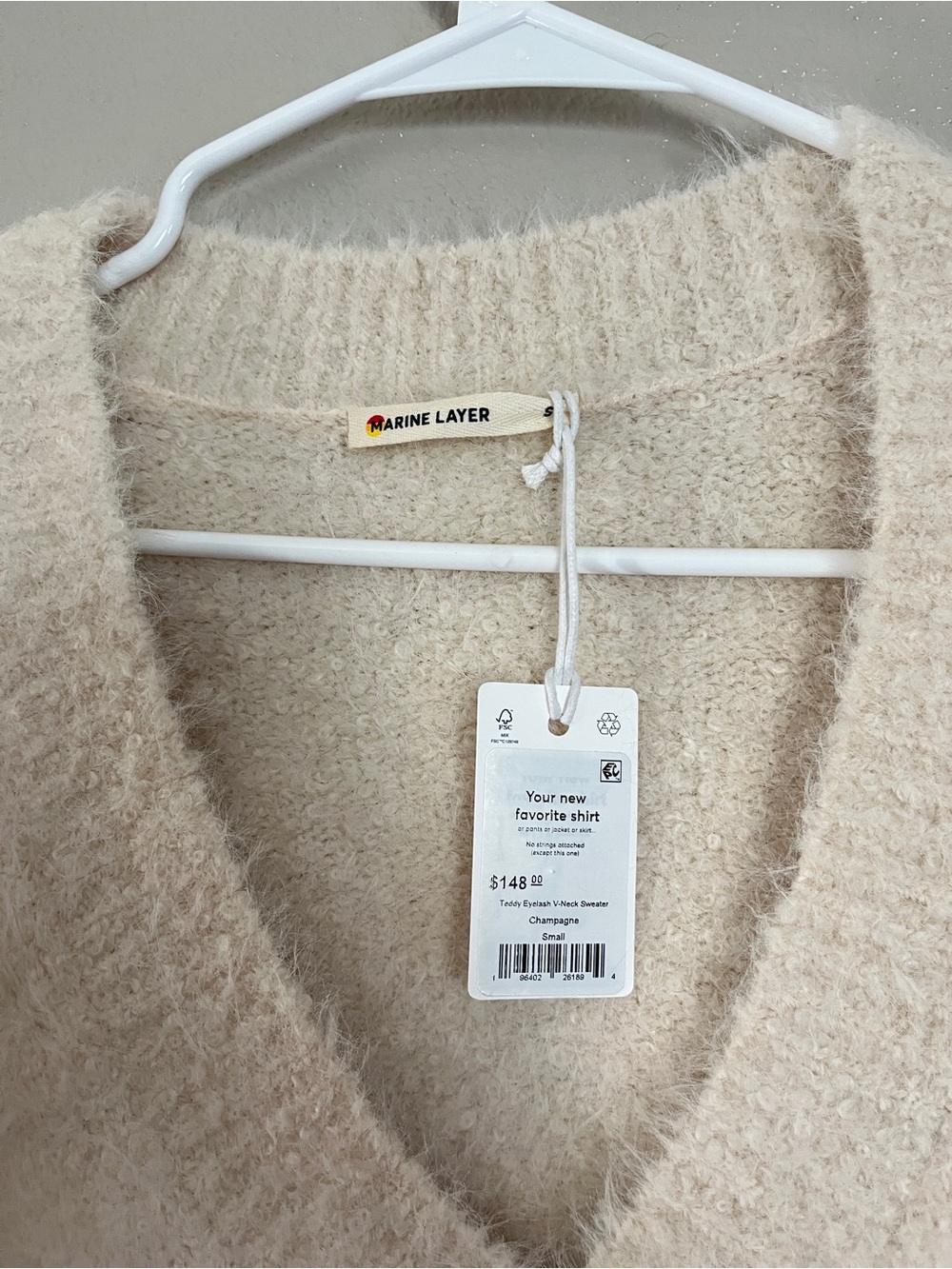 NWT Marine Layer Cream V-Neck Fuzzy Sweater - Picture 5 of 8